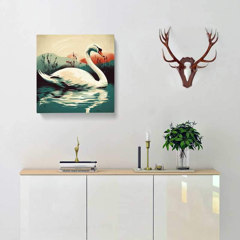 Swan Retro - Wrapped Canvas - Framed Print