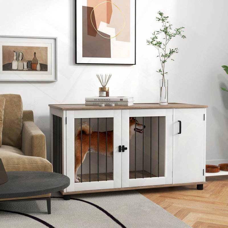 Table d'appoint pour chien avec rangement et cage intérieure pour chien