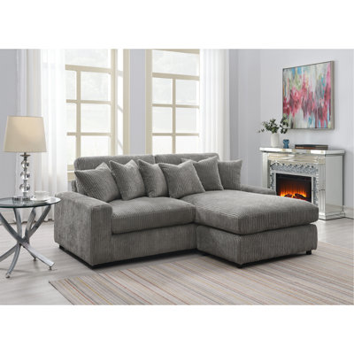 Canapé modulaire réversible en velours côtelé gris Tavia avec 6 coussins