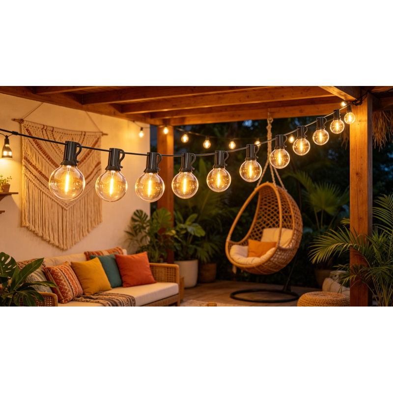 25FT G40 LED String Lights, Dimmable Waterproof, Connectable For Patio