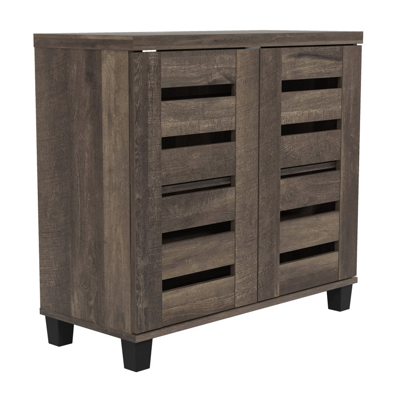 Millan 12 Pair Shoe Storage Cabinet, Dark Dusty Oak