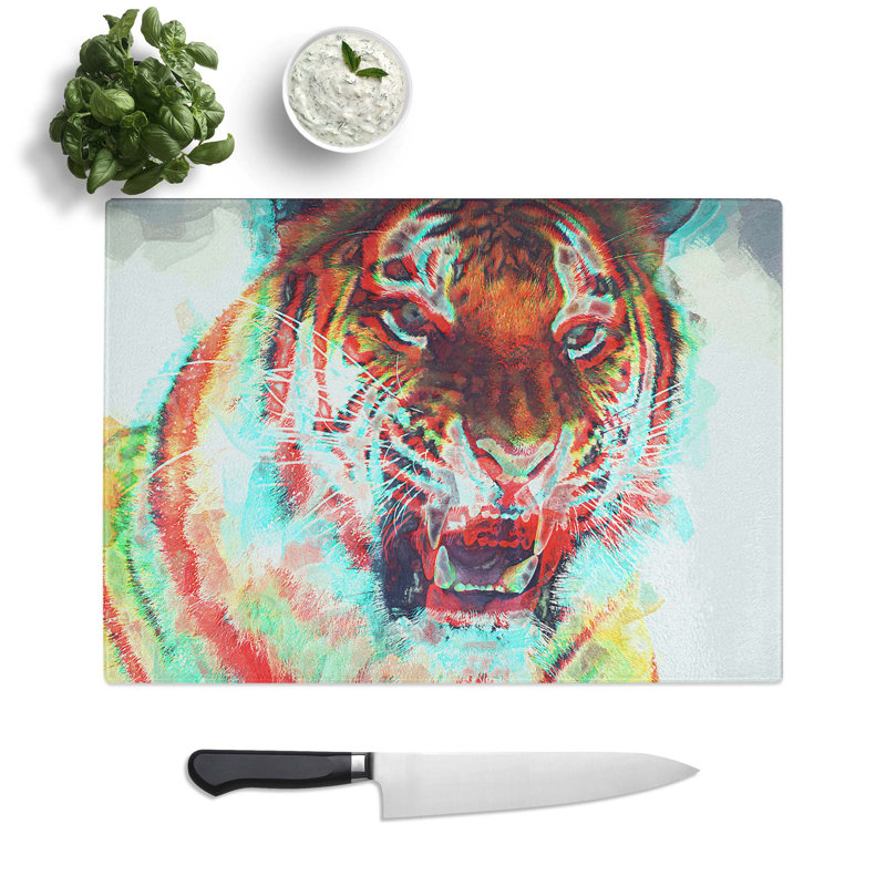 Tempered Glass Roaring Tiger Chopping Board, 28.5 cm W x 20 cm L