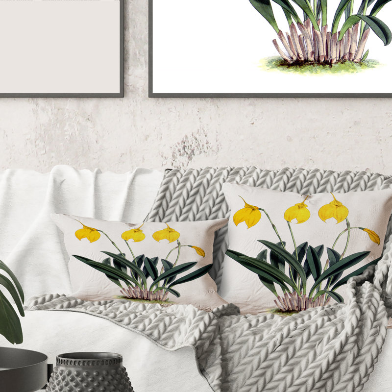 Carré, rétro fleurs d'orchidées - Coussin décoratif imprimé maison de campagne, 18" x 18"