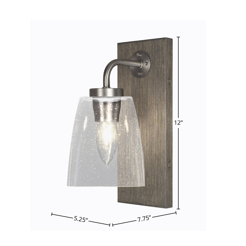 Oxbridge Wall Sconce Shown In Graphite & Painted Distressed Wood-look Metal Finish With 4.5” Square Clear Bubble Glass