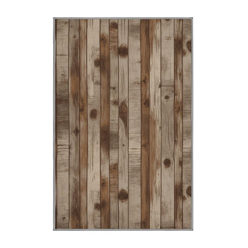 Washable Rustic Wood Grain Farm Area Rug, Runner 2' x 4'