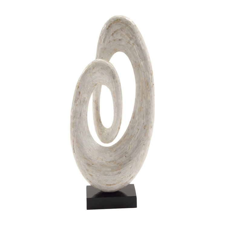 Sculpture décorative abstraite en nacre avec base noire, Blanc