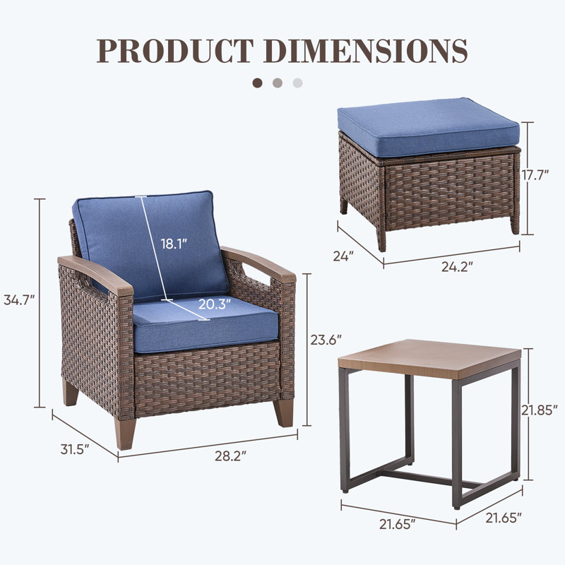 Ensemble de conversation avec fauteuils pivotants en osier toutes saisons Arundel (ensemble de deux), Bleu