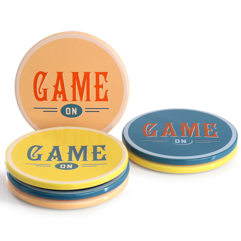 Trinx Game On 6 Piece Stoneware Coaster Set in Assorted Colors