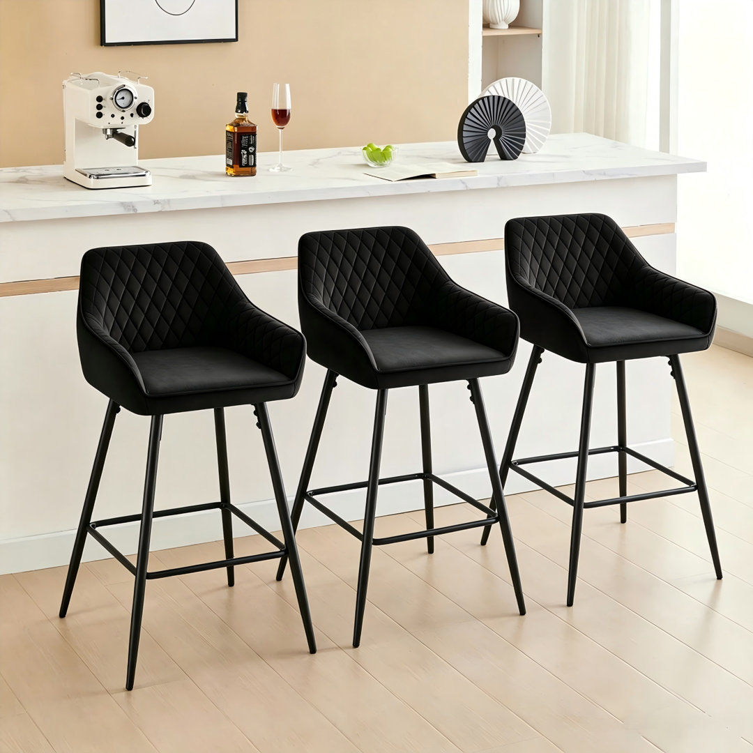 Upholstered Bar Stools  with Armrests & Diamond Tufting