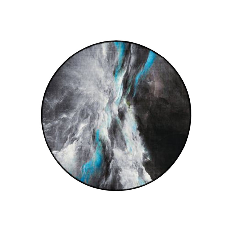 Tapis rond rond bleu foncé à détails tissés lavables à la machine, Sous-tapis rond 4 pi 11 po inclus