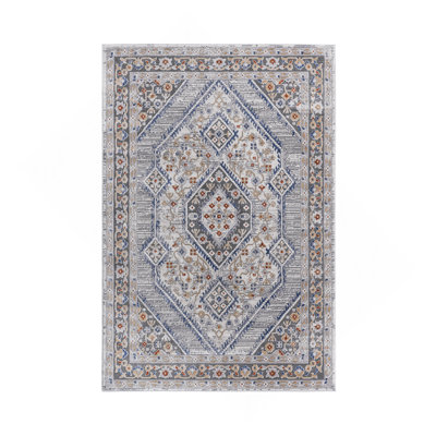 Collection Blue/Cream/Bordered Non-Shedding Living Room Bedroom Dining Home Office Stylish And Stain Resistant Area Rug