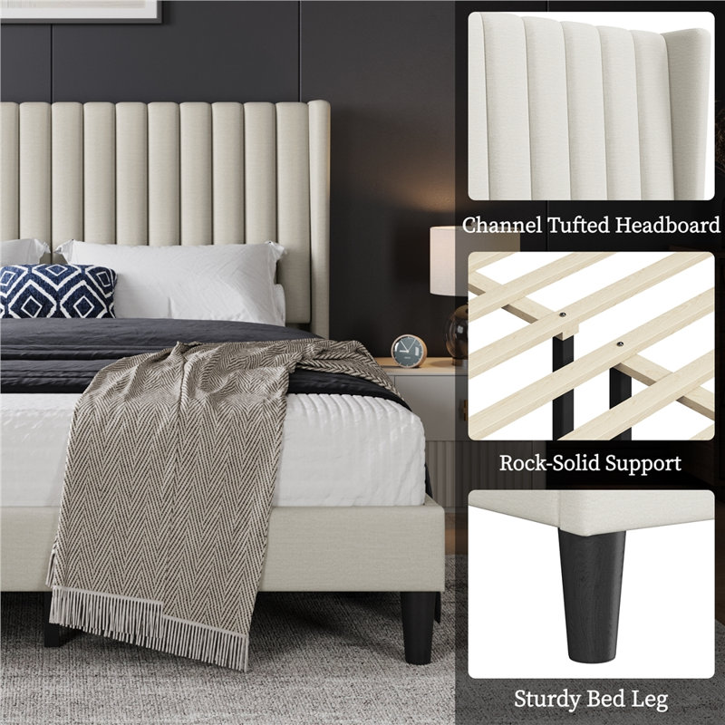 Upholstered Bed Frame with Wing Side