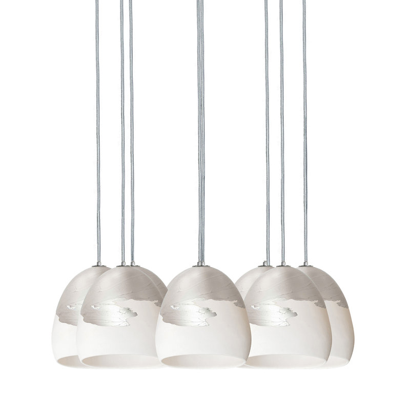 Lustre en dôme à 8 lumières Ombre, H 108 po x l 18 po x P 18 po, Blanc/argenté, Cordon tressé en nickel