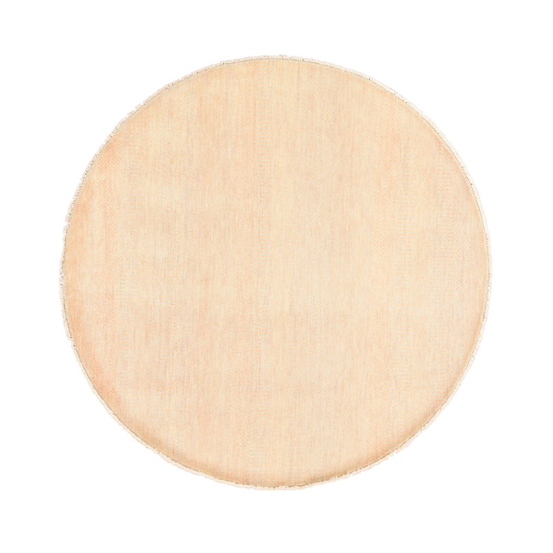 Tapis oriental rond 6 pi x 6 pi couleur pêche, ton sur ton, laine et soie, noué à la main, rond