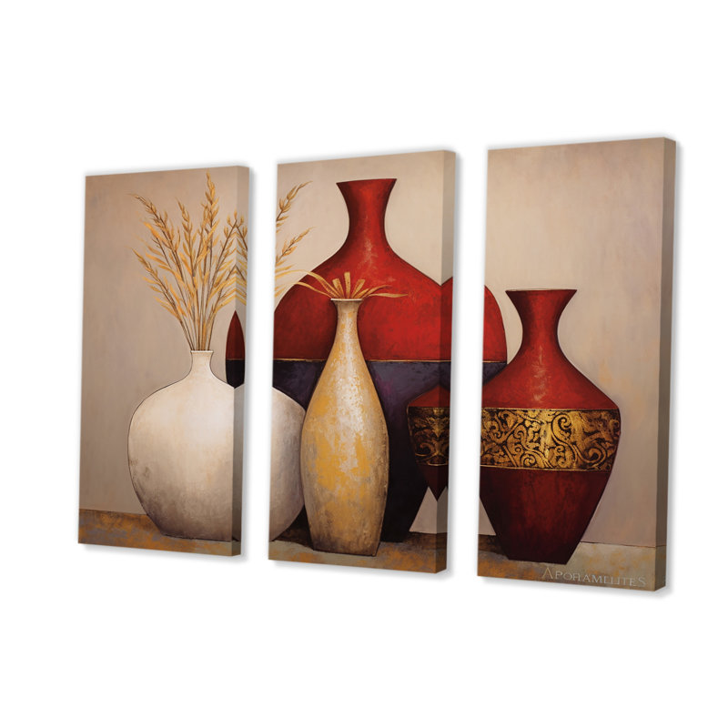 Nature morte avec vases gracieux séchés IV - ensemble de reproductions d'art sur toile Boho Pottery