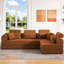 Canapé d'angle en velours côtelé orange 4 places, convertible en lit pour un confort optimal dans votre salon ou votre cinéma maison, design compact et peu encombrant.