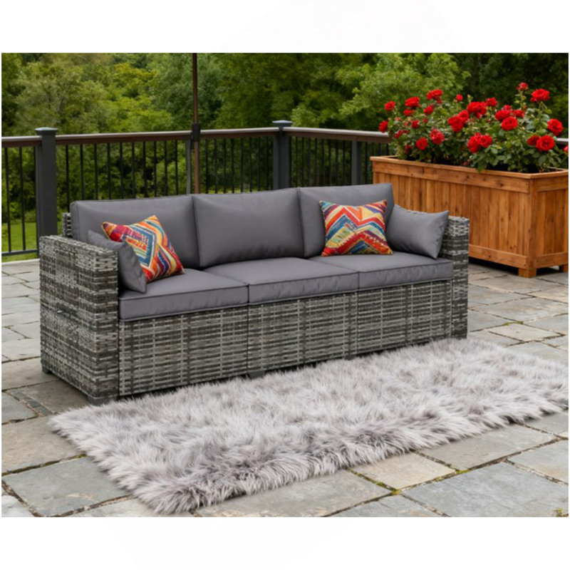 Deep Seating Sofa,Seater Sofa With Side Trays, Outdoor Couch With Thick Back Cushions, Gray, Gray