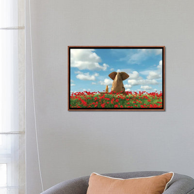 " Elephant And Dog Sit On A Poppy Field " by Mike Kiev