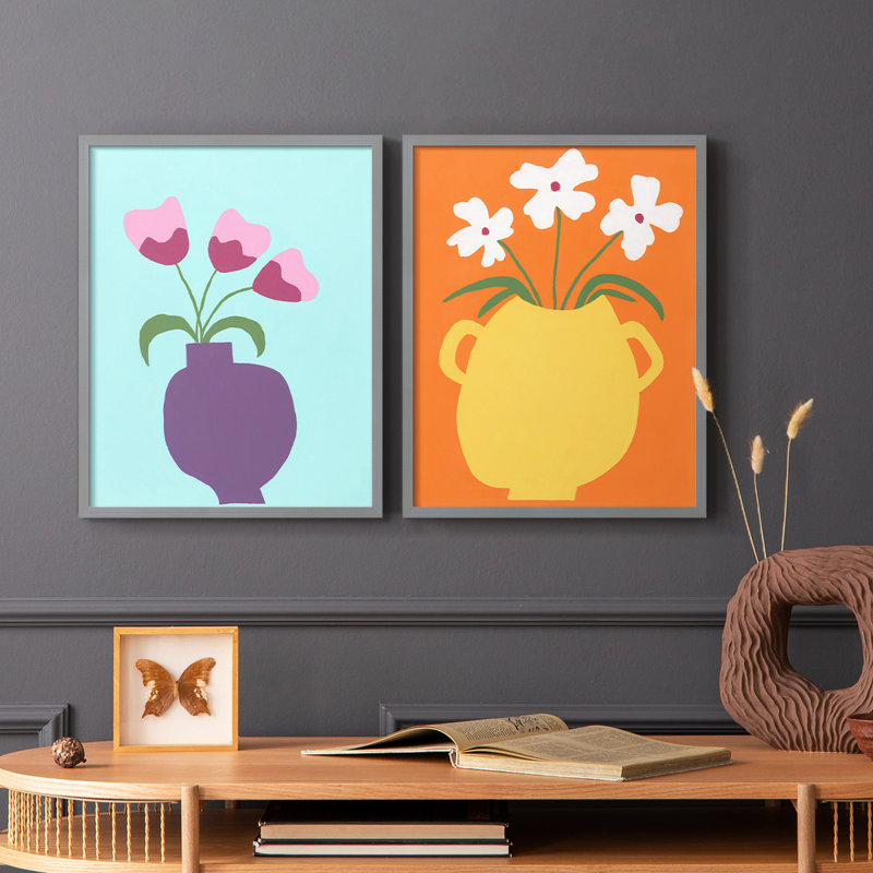 «Modern Blooms I», reproduction encadrée de qualité supérieure - prête à être accrochée - aucun clou requis - aucun clou requis