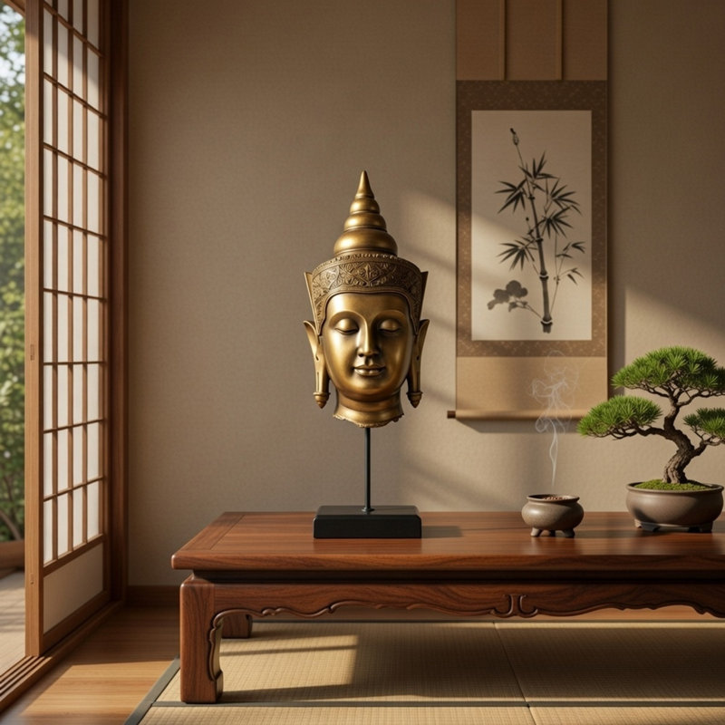 Statuette de tête de bouddha Pilu sur pied, décor spirituel, bronze de 20 pouces, H 19,7 po x l 7,5 po x P 7 po