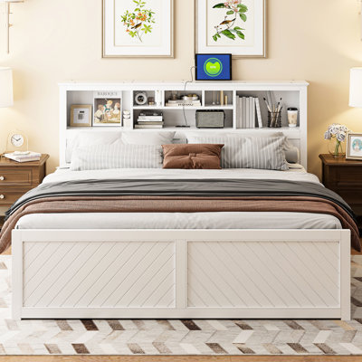 King Size Platform Bed With Ports, Multi, And Drawers - White Sturdiness Elegant Multi Graceful Fashionable