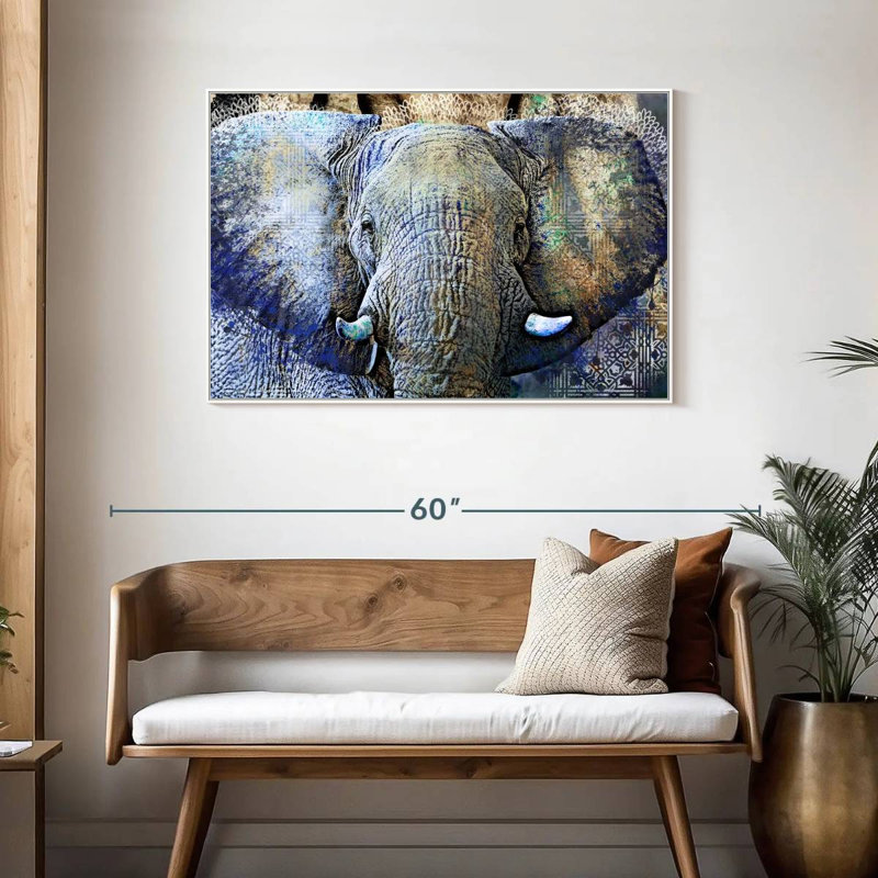 Éléphant, Cadre flottant blanc, 43 po x 29 po