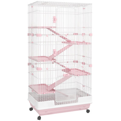 Multi-tier Rabbit Cage  Spacious Multi-level Design, Sturdy Metal Construction, Removable Tray, Rolling Wheels, Pet-friendly Accessories