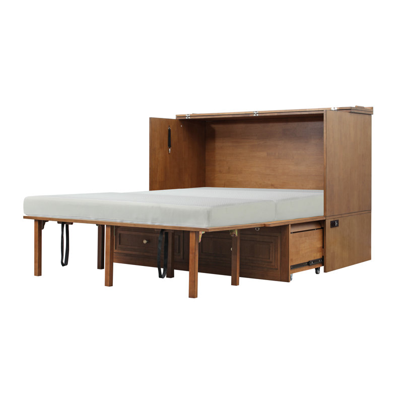 Lit escamotable avec station de charge, grand lit, chêne miel et matelas de 8 po Pompei, Chêne miel