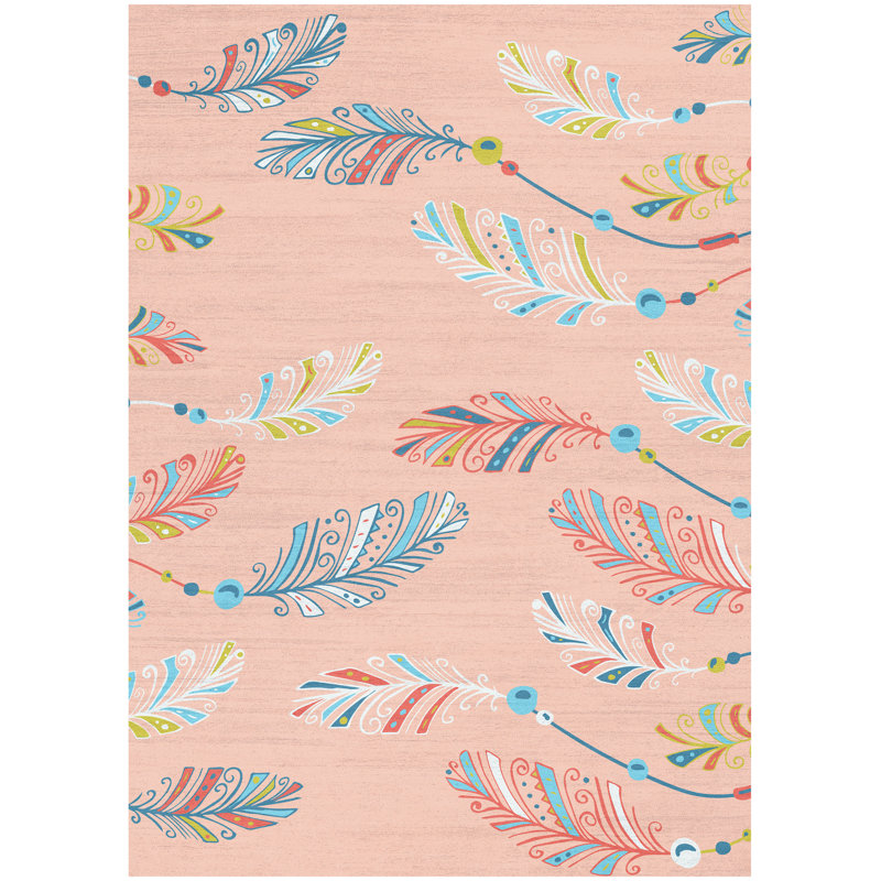 Arranjeet Machine Washable Pink Multicolor Indoor Rug, Rectangle 3'5" x 5'