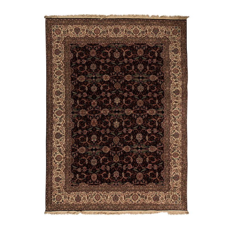 Tapis noir / beige de haute qualité noué à la main