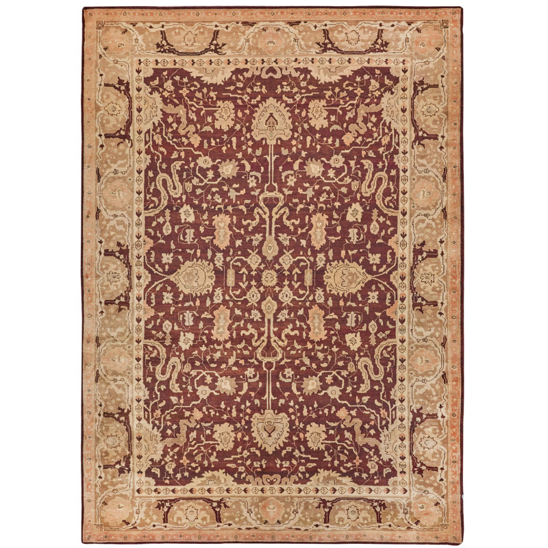 Hand-Knotted Red Floral Wool 10'6" x 14'6" Area Rug