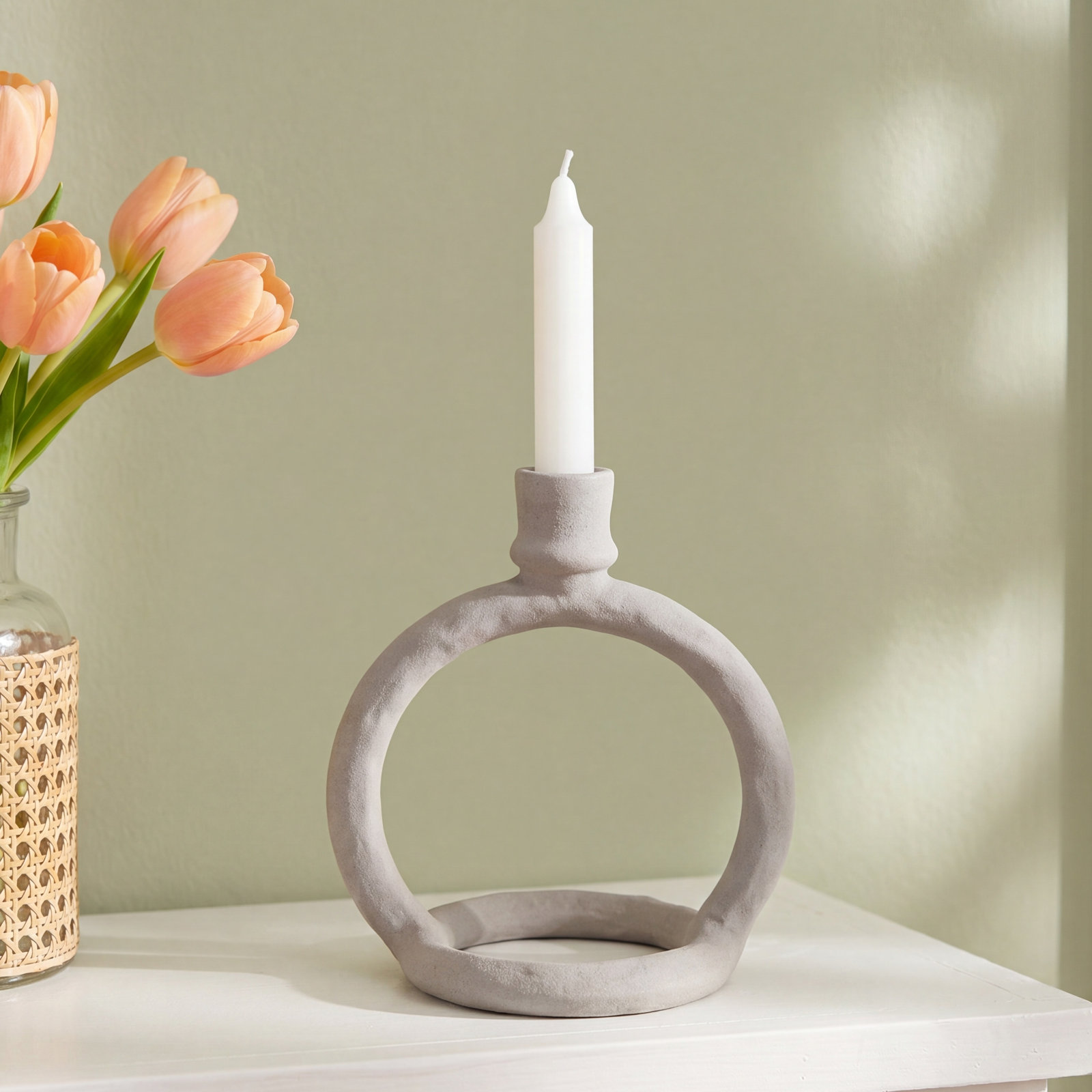 Aluminum Candlestick Holder, Off White