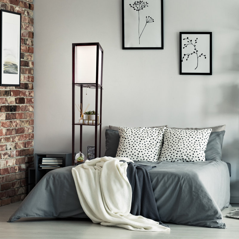 Lampe sur pied colonne 62,75 "Edmundson de style étagère avec 3 tablettes de rangement, Brun