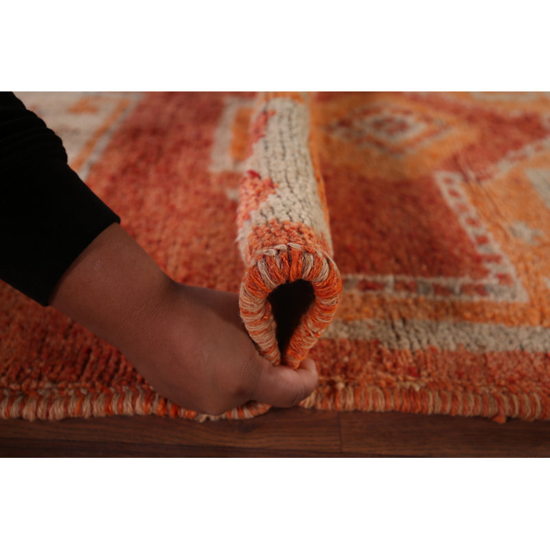Tapis turc orange à motif géométrique Oushak