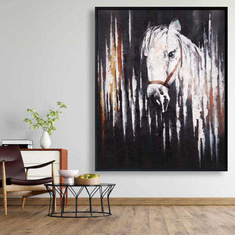 Art blanc sur toile, "Cheval blanc dans le noir"