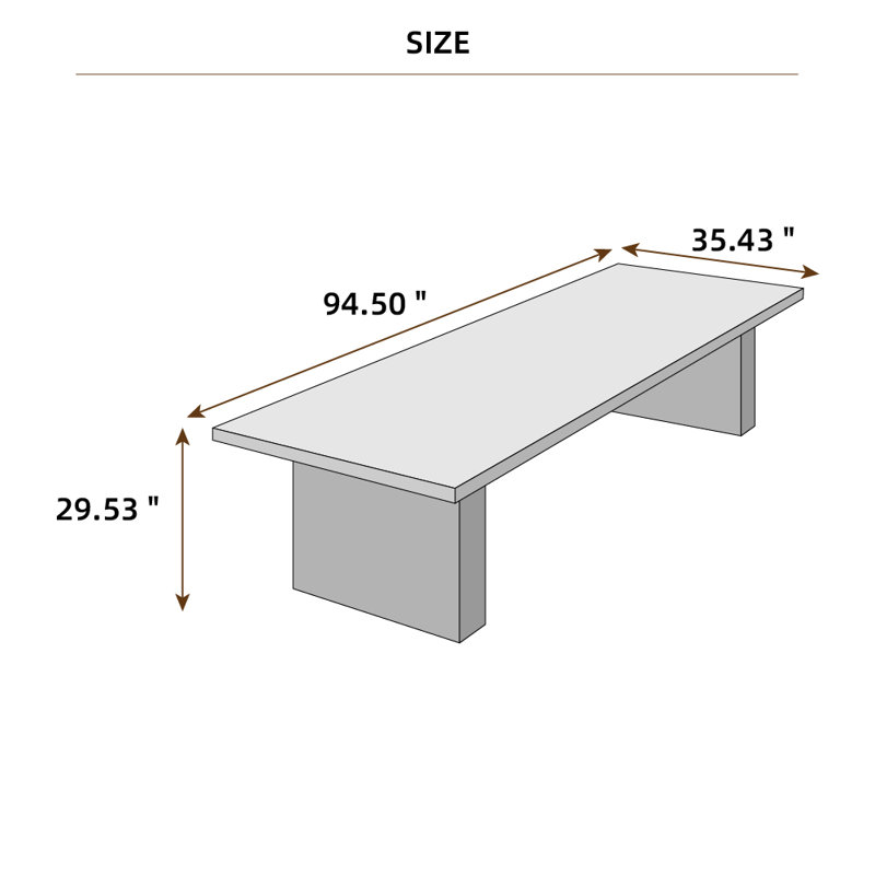 Table de conférence moderne en bois massif, H 29,53 po x L 94,5 po x l 35,43 po