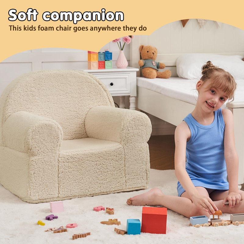 Amatullah Kids Club Chair, Toddler Sherpa Couch, Beige