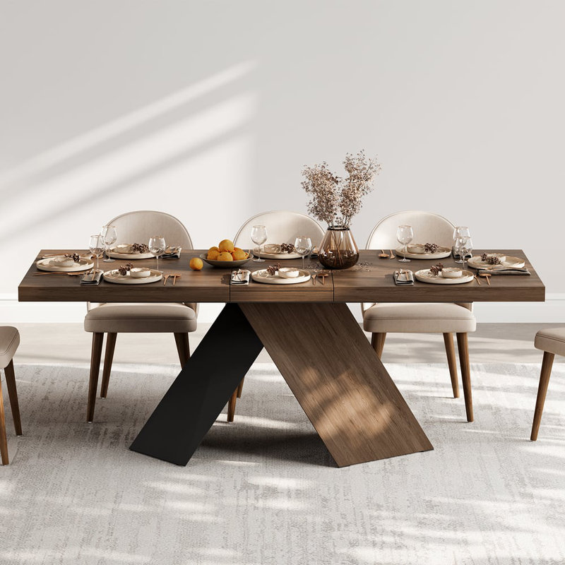 Table de salle à manger extensible de style campagnard, 160 à 200 cm, 4 à 6 couverts, en bois de noyer, idéale pour les réunions de famille et les réceptions.