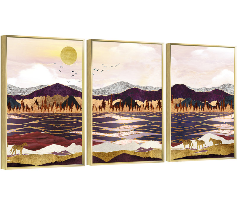 Montagne, art mural - ensemble de 3 reproductions en aluminium sur toile, décoration murale pour salon, chambre à coucher, salle de bain