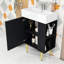 Meuble-lavabo simple autoportant moderne avec plateau en céramique et rangement latéral ouvert-99386562