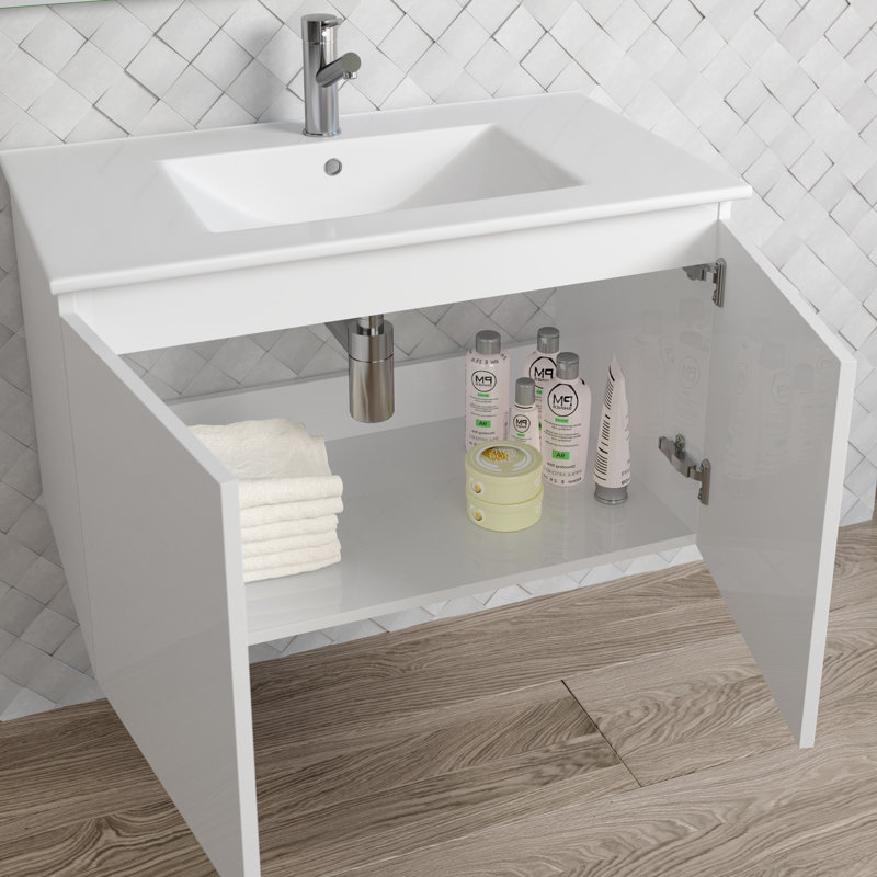 Base de meuble-lavabo simple Malibu 32 po seulement, Blanc lustré