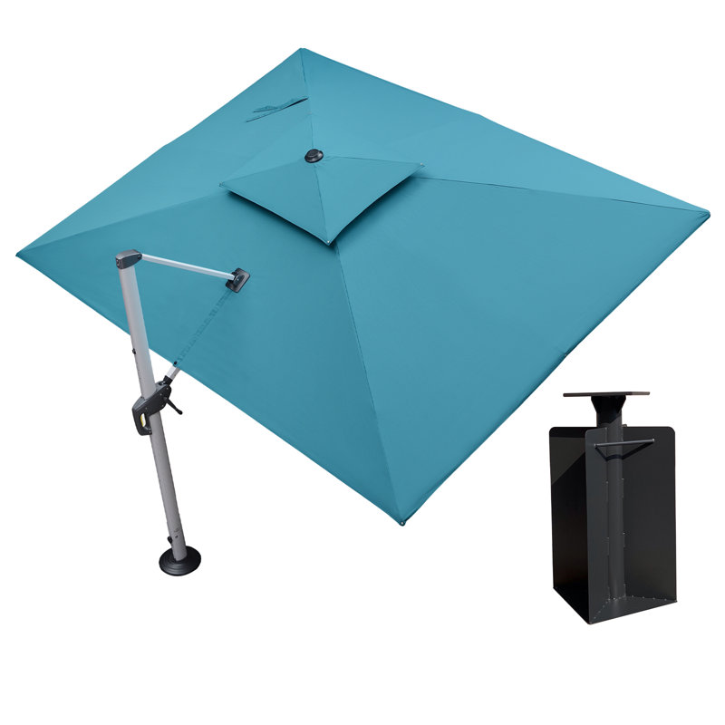 Seroka 12' x 9' Rectangular Umbrella with with Base in Ground, Turquoise