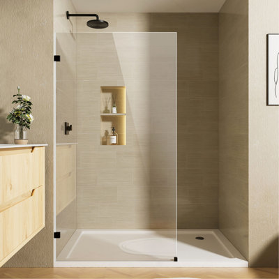 Bathroom Shower Door, Frameless Fixed 3/8" (10mm) Thick Clear Tempered Glass Door Panel Clamp Hardware