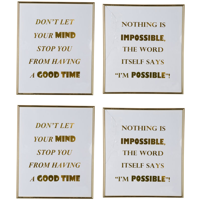 «Mindful Saying», ensemble de 4 reproductions d'art encadrées sur verre