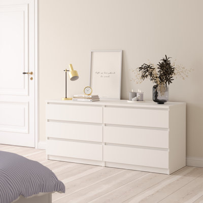 Razhane Wide Chest of 6 Drawers (3+3) in White