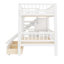 Lit superposé simple au-dessus de simple avec escalier de rangement, glissière et 2 tiroirs, blanc