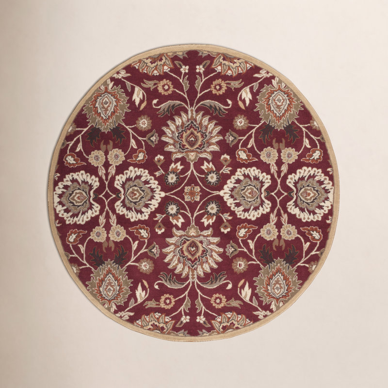 Arden Burgundy Hand-Tufted Wool Floral Rug, Round 4'