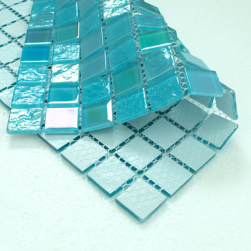 1" x 1" Glass Mosaic Sheet Tile, Arctic Breeze
