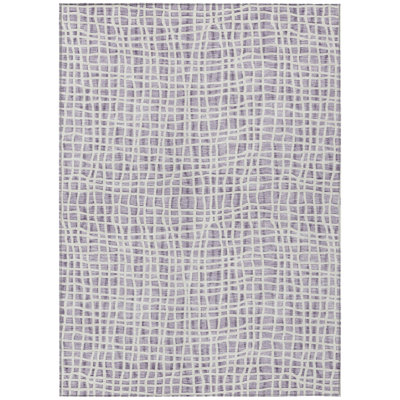 Tapis extérieur lavable rayé mauve et ivoire 10 pi x 14 pi lilas