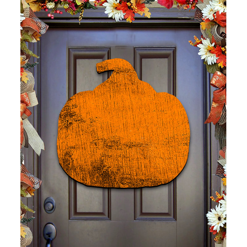 Cintre pour porte en bois rustique halloween citrouille